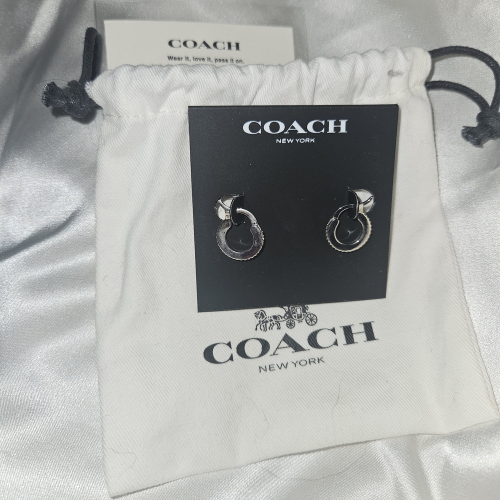 Coach Black and Silver Circle Earrings